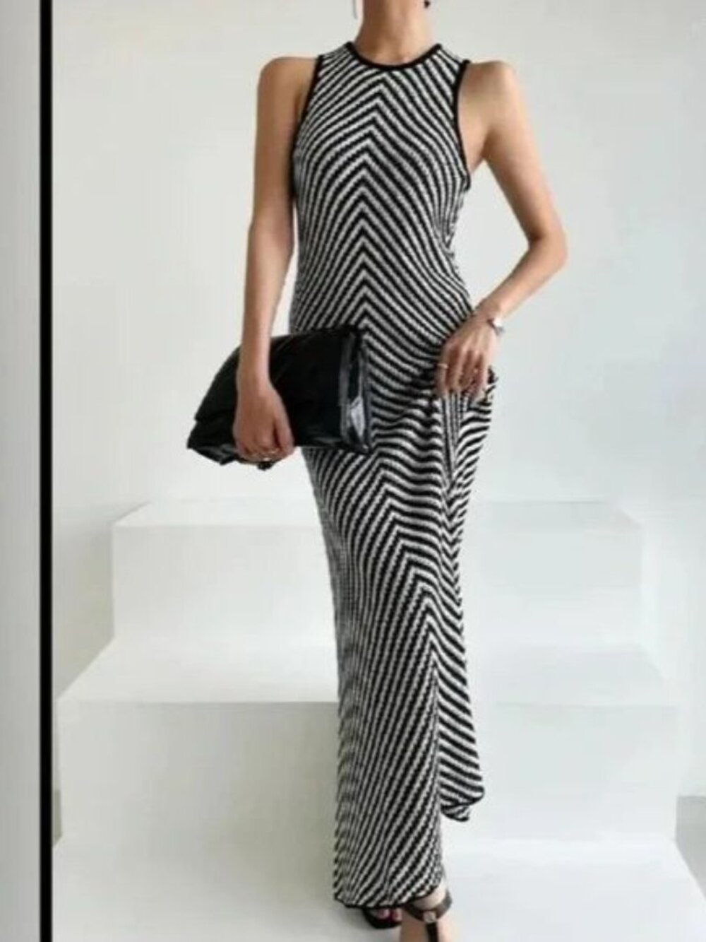 HOUSE OF HARLOW‎ 1960 Women Sleeveless Knit Maxi Dress Sz L Blue White 94-22